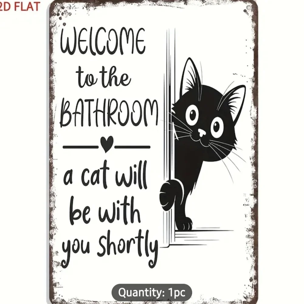 Welcome to the Bathroom Black Cat Wall Sign - Charming Home Décor